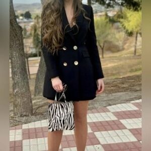 NWT Zara Balmain Style Black Double Breasted Mini Dress Blazer